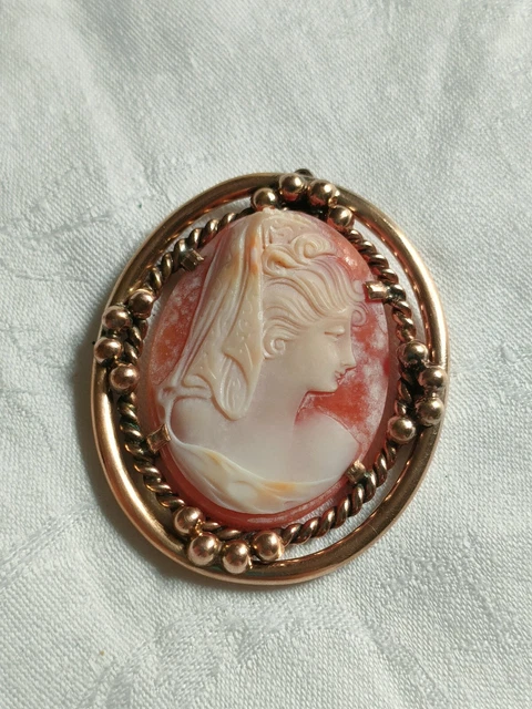 Broche Camée Ancienne En Coquillage – Monture Laiton – Début 1900 – Bijou Vintage