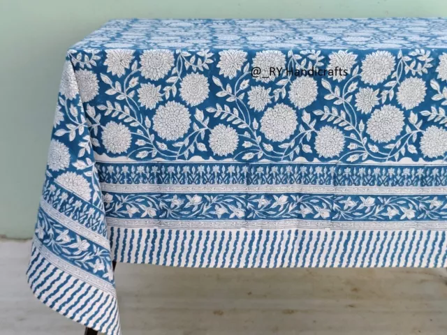 Blue Block Print table cover Custom Cotton Tablecloth for wedding party event