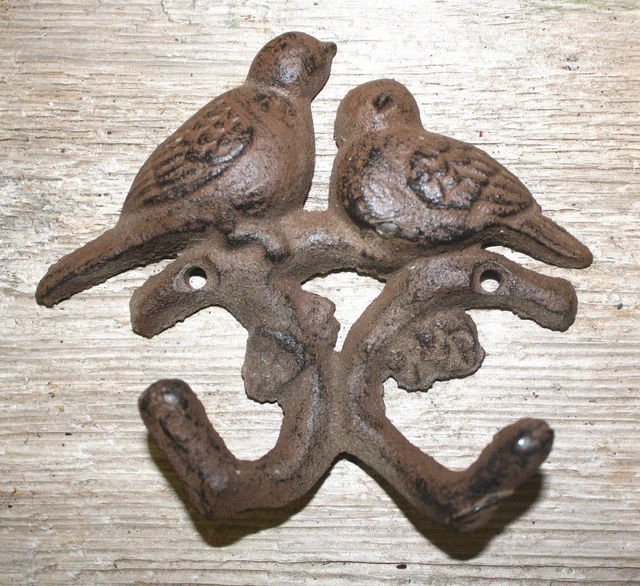 Cast Iron GARDEN BLUE BIRDS Coat Hooks Hook Rack Towel DOVES BIRD