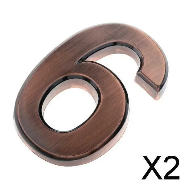 2X Nombre de porte autocollant en plastique de cuivre numéro 6, chiffre collant