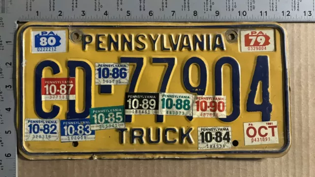 1990 Pennsylvania truck license plate CD-77904 so many STICKERS 15037
