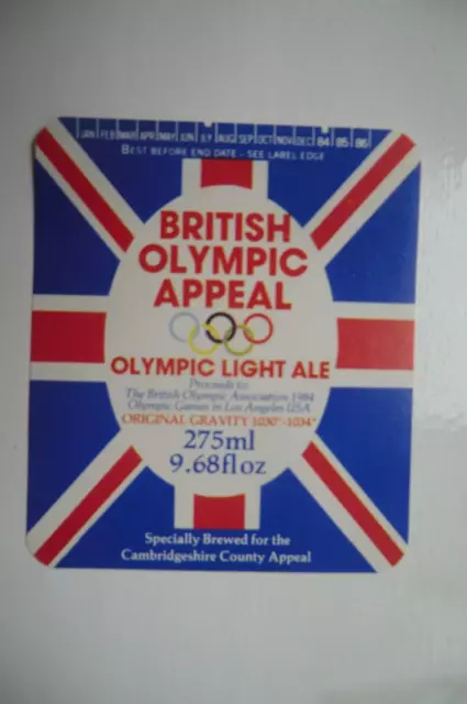 Mint Cambridge British Olympic Appeal 1986 Light Ale Brewery Beer Bottle Label