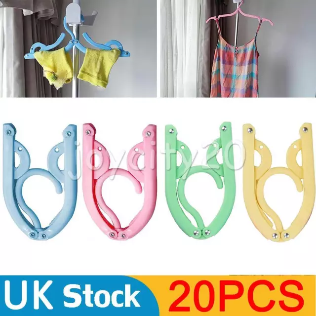 20x Plastic Travel Portable Foldable Clothes Coat Hangers W/ Folding Slotted