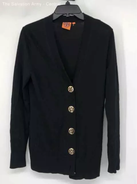 Tory Burch Womens Black Wool Long Sleeve Button Front Knitted Cardigan Sweater M