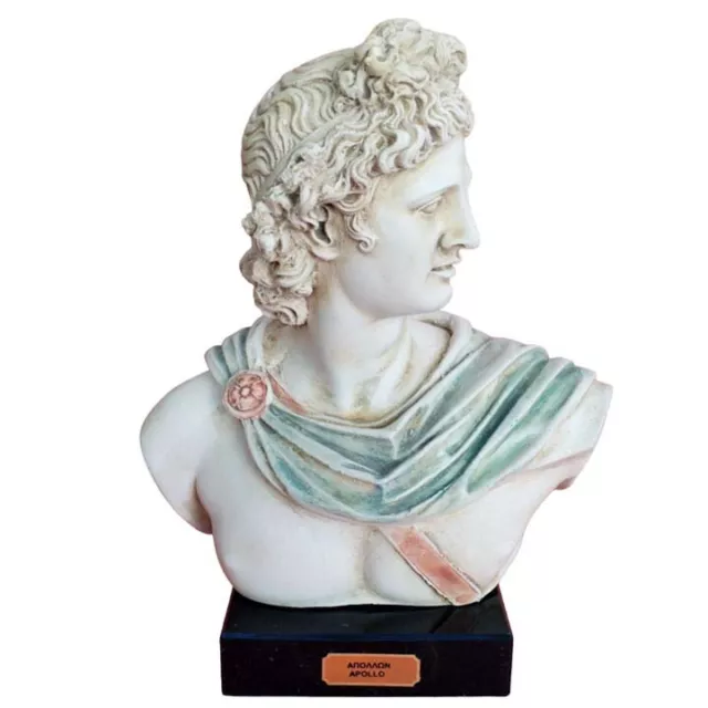 Apollo head bust on marble base - Olympian God of light sun music poetry