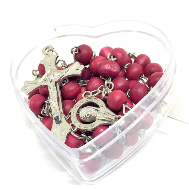 Rosary - red wood prayer beads rosary  -  CATHOLIC Rosary Crucifix Necklace