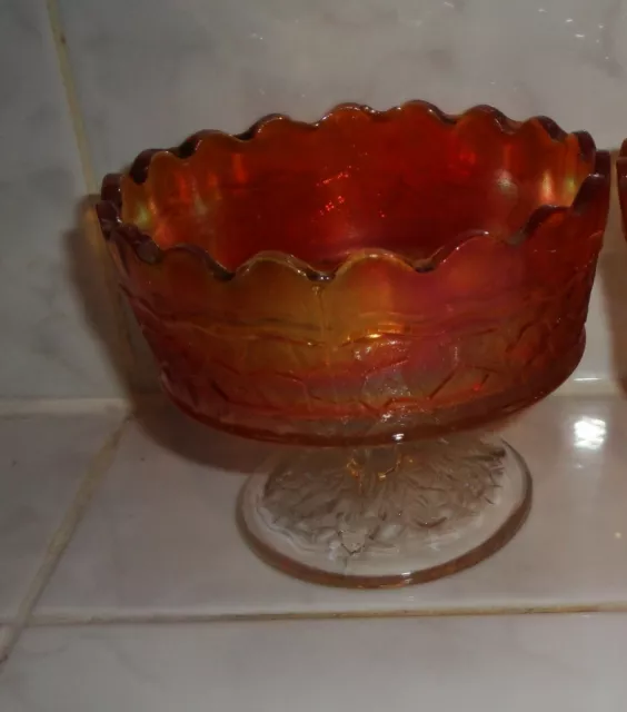 Fenton Orange Tree Marigold Carnival Glass Dish compot