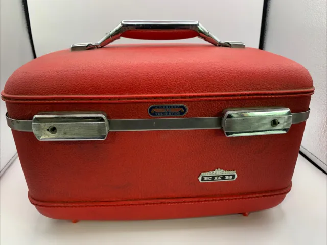 Vintage AMERICAN TOURISTER Marbled Red Train & Travel Case Makeup See Subtitle