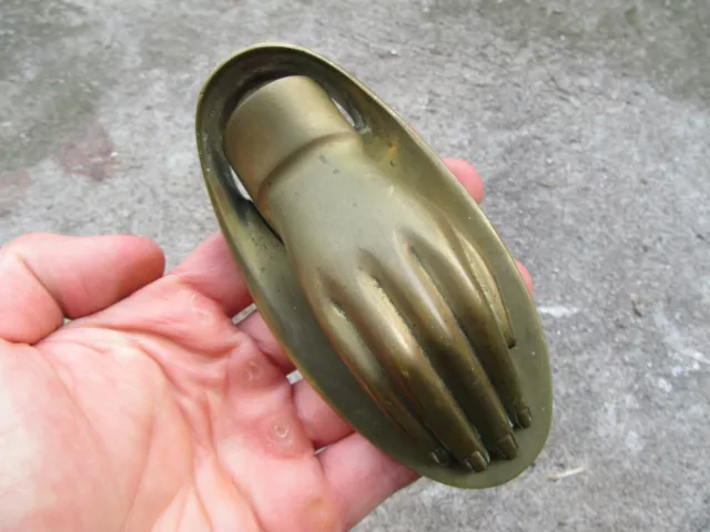 0.9Lbs Vtg Old Victorian Solid Brass Bronze Hand Shaped Door Knocker Door Bell