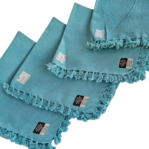 Vintage Napkins Linen Turquoise Made in India New Old Stock
