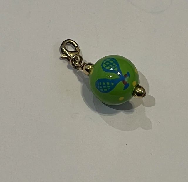 NEW! Angela Moore Handpainted Charm Bead Green Blue Tennis Rackets