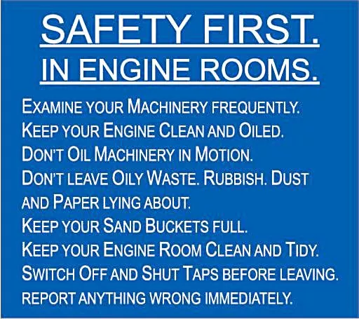 Safety First In Engine Rooms enamelled steel wall sign 180mm x 160mm (dp)
