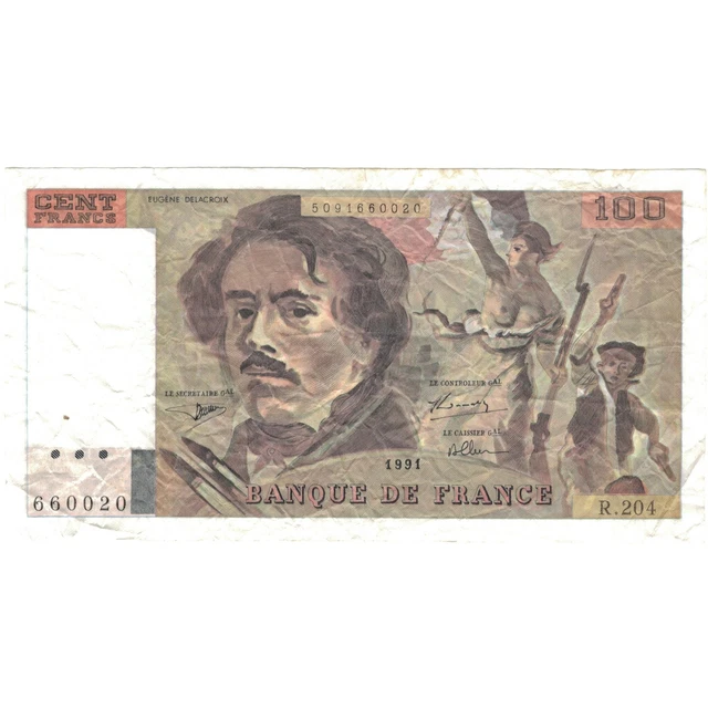 [#809658] France, 100 Francs, Delacroix, 1991, R.204, VF, Fayette:69bis.4b, KM:1