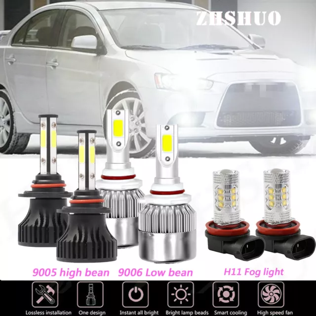 For Mitsubishi Lancer 2008-2015 LED Headlight High Low Fog Light Bulbs 6000K Kit