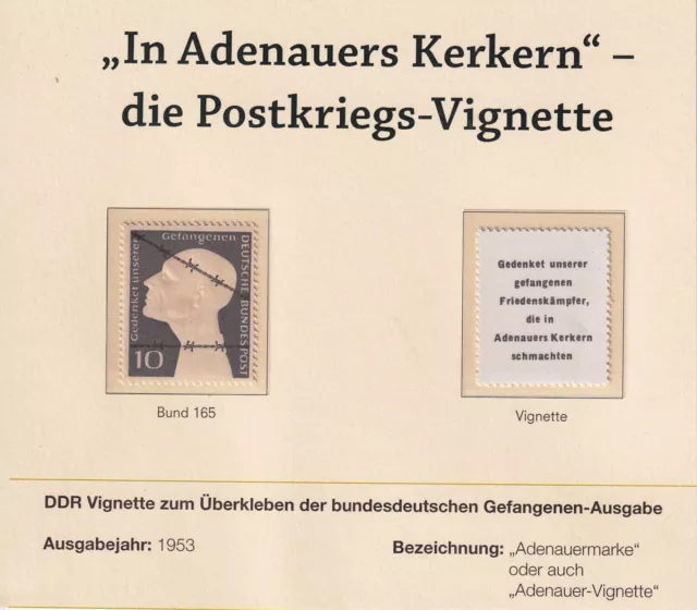 DDR 1953 Adenauermarke Adenauer-Vignette zum überkleben BRD Mi.Nr. 165