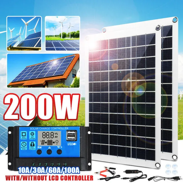 Kit de panel solar Cargador de batería de 200W Con 10A/30A/60A/100A Controlador