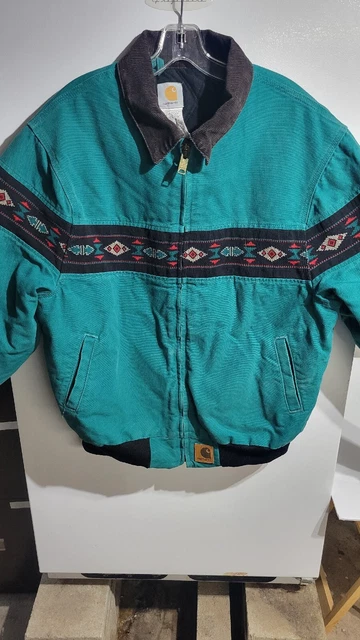 Vintage Carhartt Southwest Jacket X-Large Aztec Teal Green Quilted Lining USA