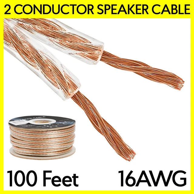 100 Feet Speaker Wire Clear 16 AWG 2 Conductor Indoor/Car Audio Cable Bulk Cord