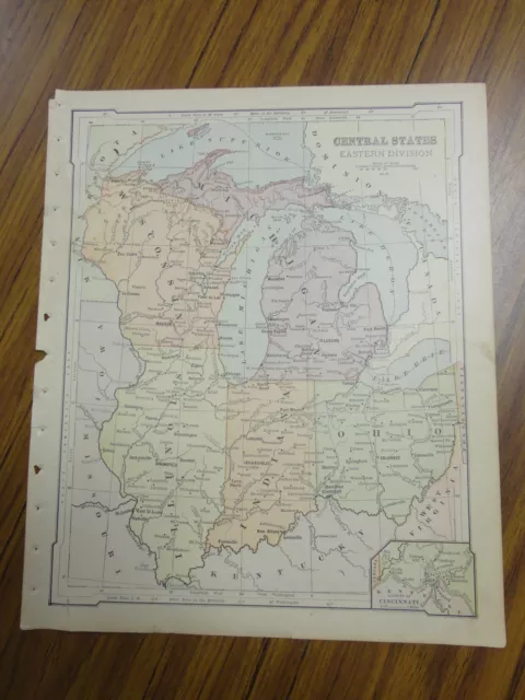 Nice color map of The Central States/Eastern. Printed 1896 by American Book Co