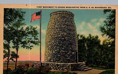 Boonsboro Maryland First Monument to George Washington Vintage Linen Postcard