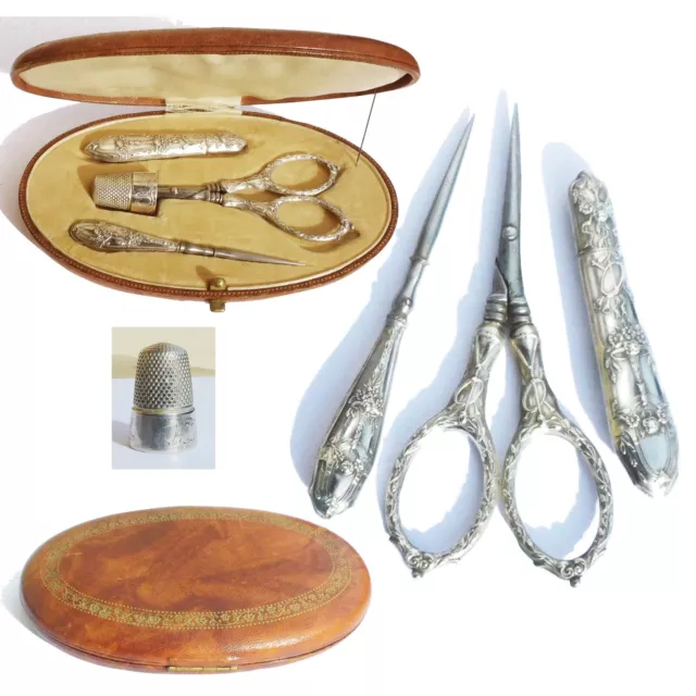 Ancien Necessaire De Couture En Argent Massif French Solid Silver Sewing Set