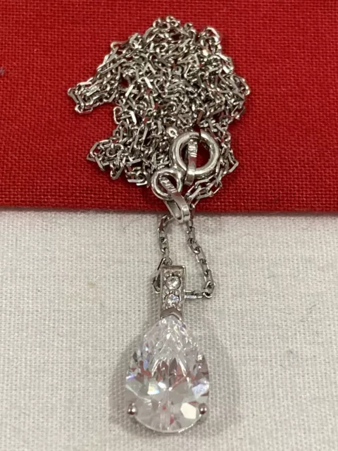 925 EB Sterling Silver White Pear Cubic Zirconia PENDANT & 18" Italy Necklace