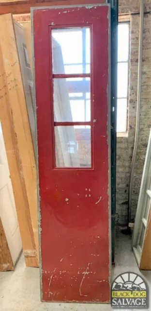 Vintage Fire Door Sidelight, Chicken Wire Glass, Bright Red 22 x 84