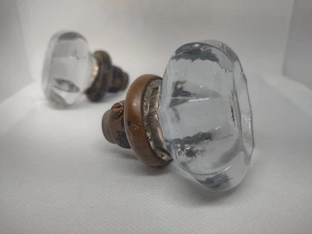 Set Of Antique Victorian 8 Point Octagon Crystal Glass Door Knobs.