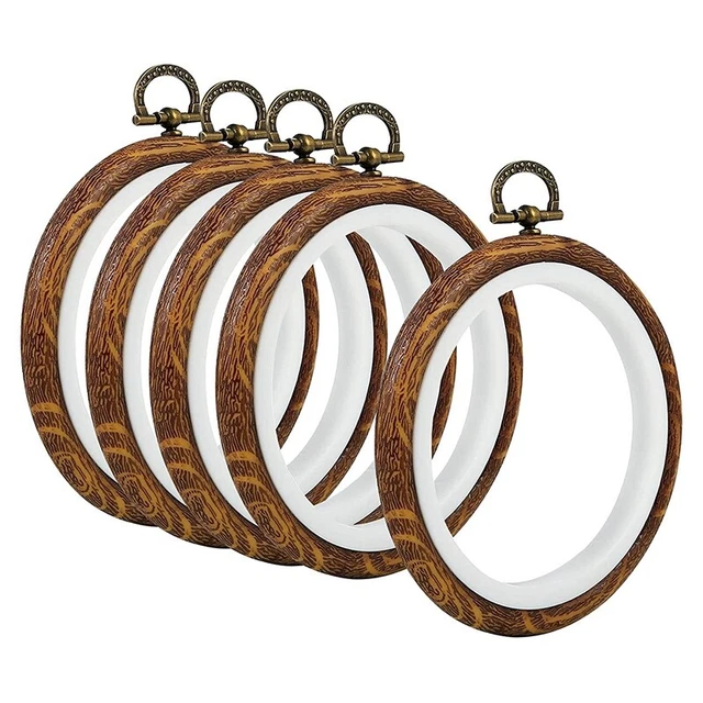 5 un. aros de bordado imitados madera círculo de exhibición redondo fZ1C4