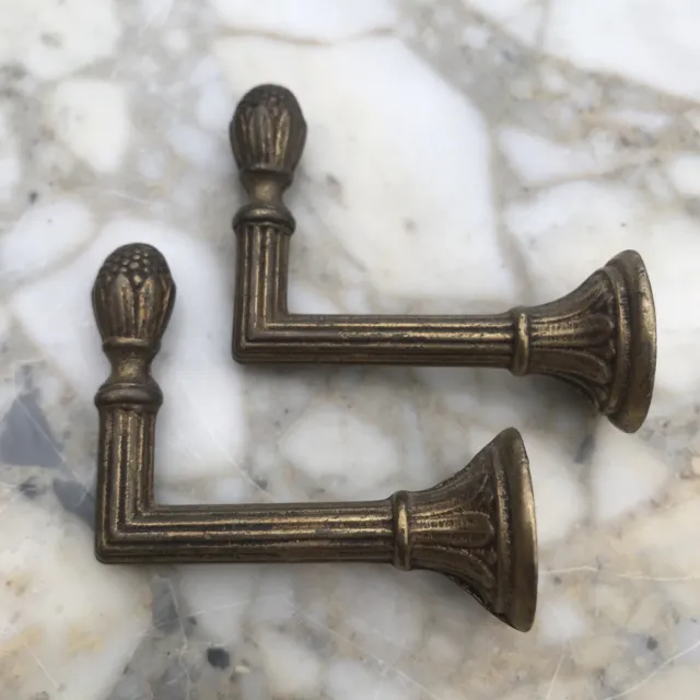 Vintage PAIR French Antique Brass Drapery Curtain Holdback Towel Hook Victorian