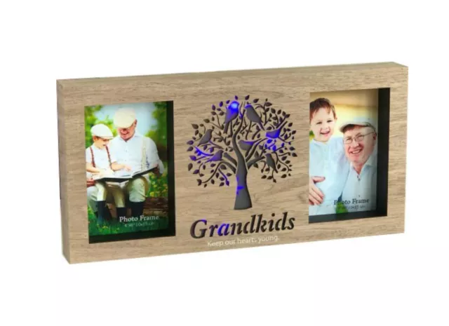 Grandkids Tree Wooden 4"x 6" Collage Photo Picture Frame LED Light Colour Change