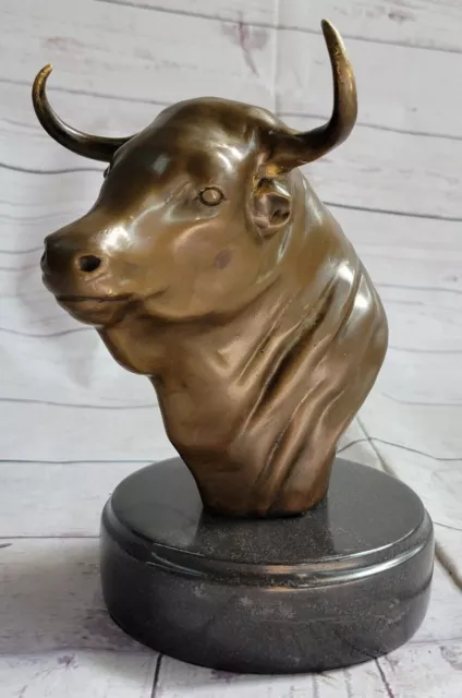 Stock Mercado Bull Busto - Pared Calle Real Bronce Estatua Figura 8.5"H Decor
