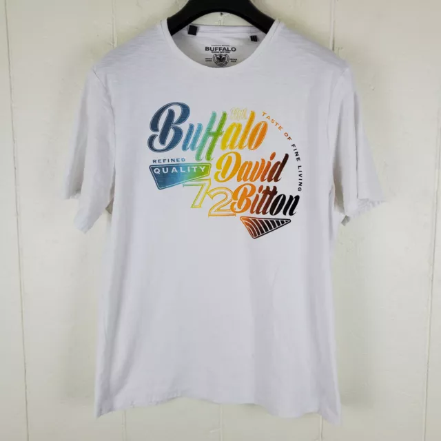 Buffalo David Bitton Shirt Mens 2XL White Graphic Crew Neck Short sleeve Stretch