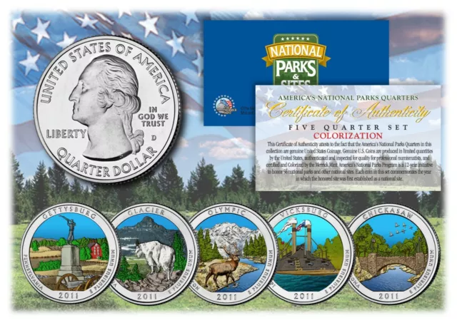 2011 Colorized National Parks America the Beautiful Coins *Set of all 5 Quarters