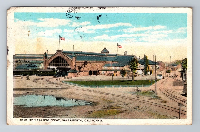 Sacramento CA-California, Southern Pacific Depot, Vintage c1924 Postcard
