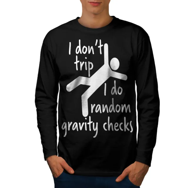 Maglietta Wellcoda Gravity Checks da uomo a maniche lunghe, slogan divertente design grafico