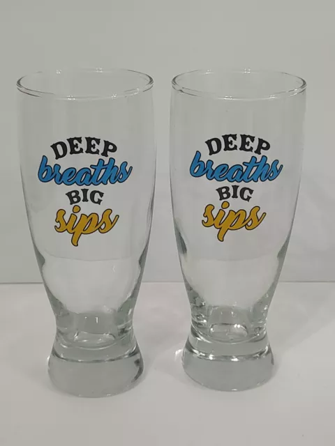 Deep Breaths Big Sips Beer Glasses Barware Set of 2