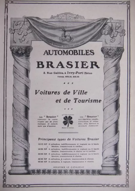 Publicité 1907 Automobiles Brasier Voitures De Ville - Advertising