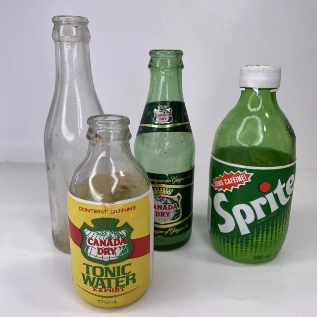4X VINTAGE 19541985 Mini Glass Soda Bottles Styrofoam Labels Sprite