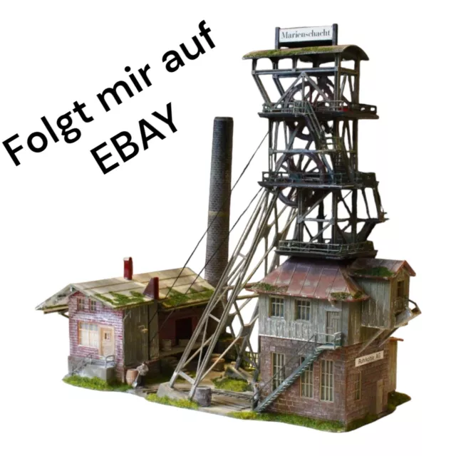 Diorama H0/1:87 Faller Top Gebäude Förderanlage Marienschacht #patiniert#begrünt