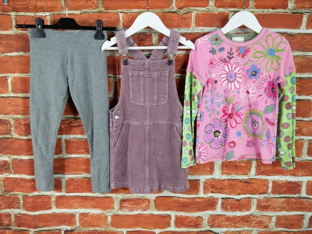 Girls Bundle Age 6-7 Years 100% Next Corduroy Pinafore Dress Tee Leggings 122Cm