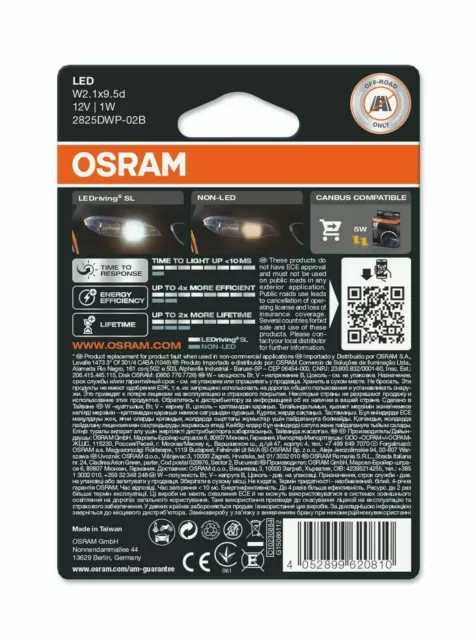 Osram 2 Glühbirnen LED Lage W5W T10 6000K 2825DWP Premium 4 Alter Von Garantie 2