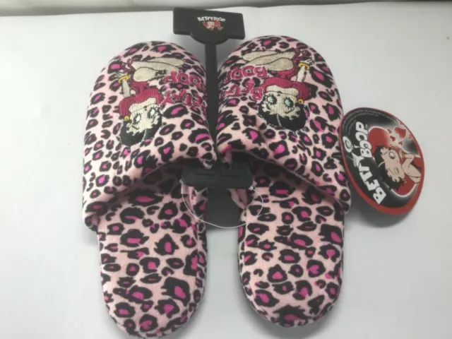 BettyBoop NWT Womens Size 9 PinkBlack Leopard Print Bedroom House Shoes Slippers
