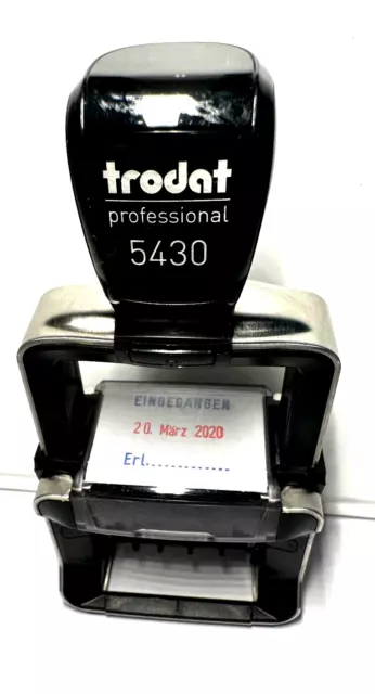 Stempel Trodat Professional 5430 BEZAHLT/EINGANG/GEBUCHT.... - Blau/Rot