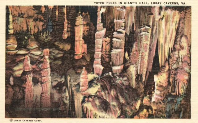 Vintage Postcard 1930's Totem Poles In Giant's Hall Luray Caverns Virginia VA