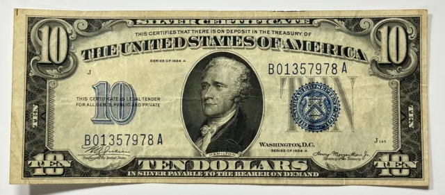 Premium Choice 1934 A $10 Ten Dollar Silver Certificate Note Blue Seal. #2755