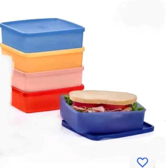 Tupperware Square Away 5pc "ORIGINALS" 1.25 Cups Ea THE FIRST SANDWICH KEEPER'S