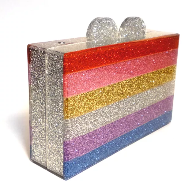 NEW Acrylic ELIZABETH SUTTON COLLECTION Glitter RAINBOW CLUTCH BAG 7" $345