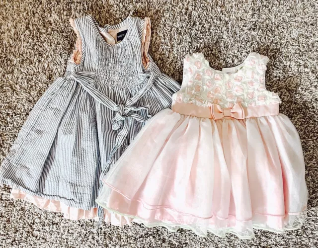 LOT OF 2 Baby Girl 12 Month Sleeveless Sun Dress Seersucker Spring Ralph Lauren