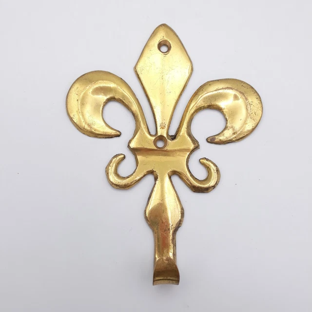 Vintage Brass Fleur de Lis Hook, Wall Door Hanger, Towel Hook, Key Holder